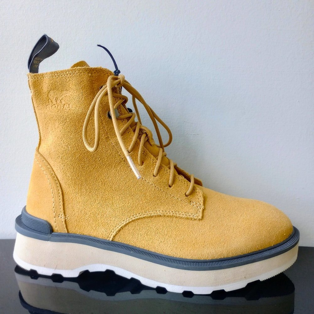 Sorel Women's Hi-Line Lace-Up Waterproof Combat Boot in Lovely GEO Yellow / Jet - Picture 1 of 14